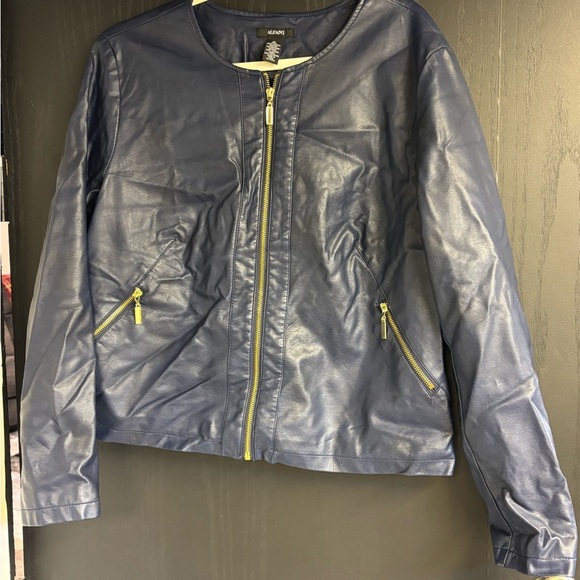 Alfani Blue Leather Jacket Sleek Motorcycle Style women’s XL - Picture 1 of 4